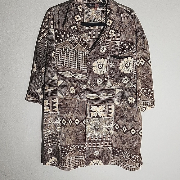 Michael Irvin 88 Mens Shirt size XL Floral Button Down Brown Hawaiian Vintage - Picture 1 of 4